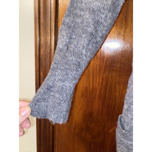 American Eagle Cardigan Sweater Gray Knit Long Line Dark Wool Blend Open Front - Picture 4 of 8